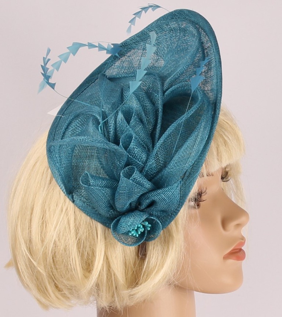  Head band sinamay  hatiinator w feathers teal STYLE: HS/3028 /TEAL image 0